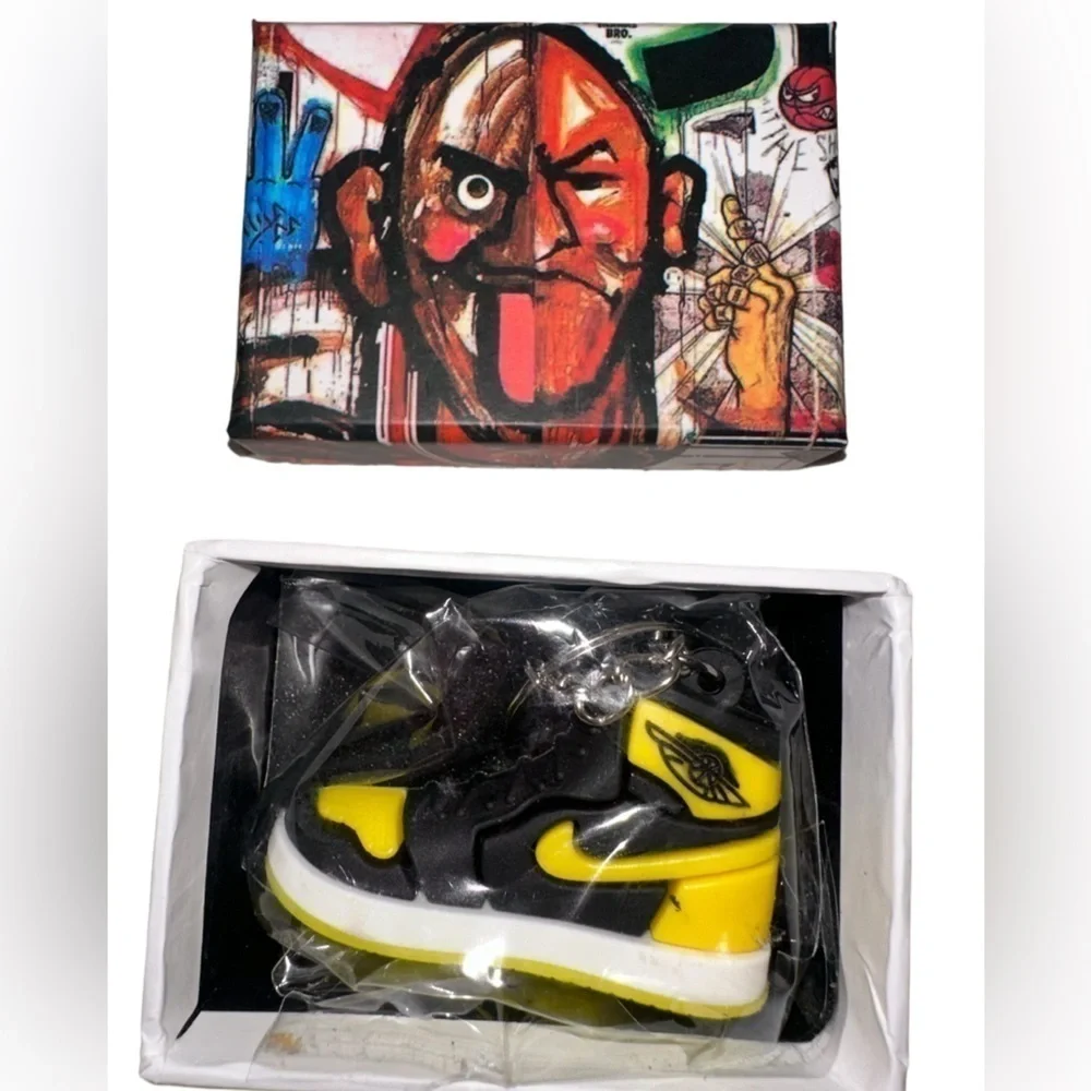 Air Jordan 1 High Top Nike Key Chain/ Bag Charm Black/Yelllow/White, Comes w/box